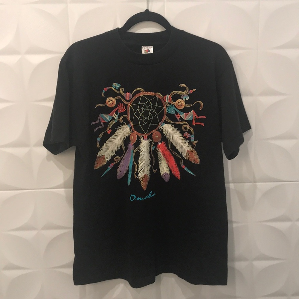 1990 Vtg Black T-Shirt Omaha Dream Catcher sz L XL